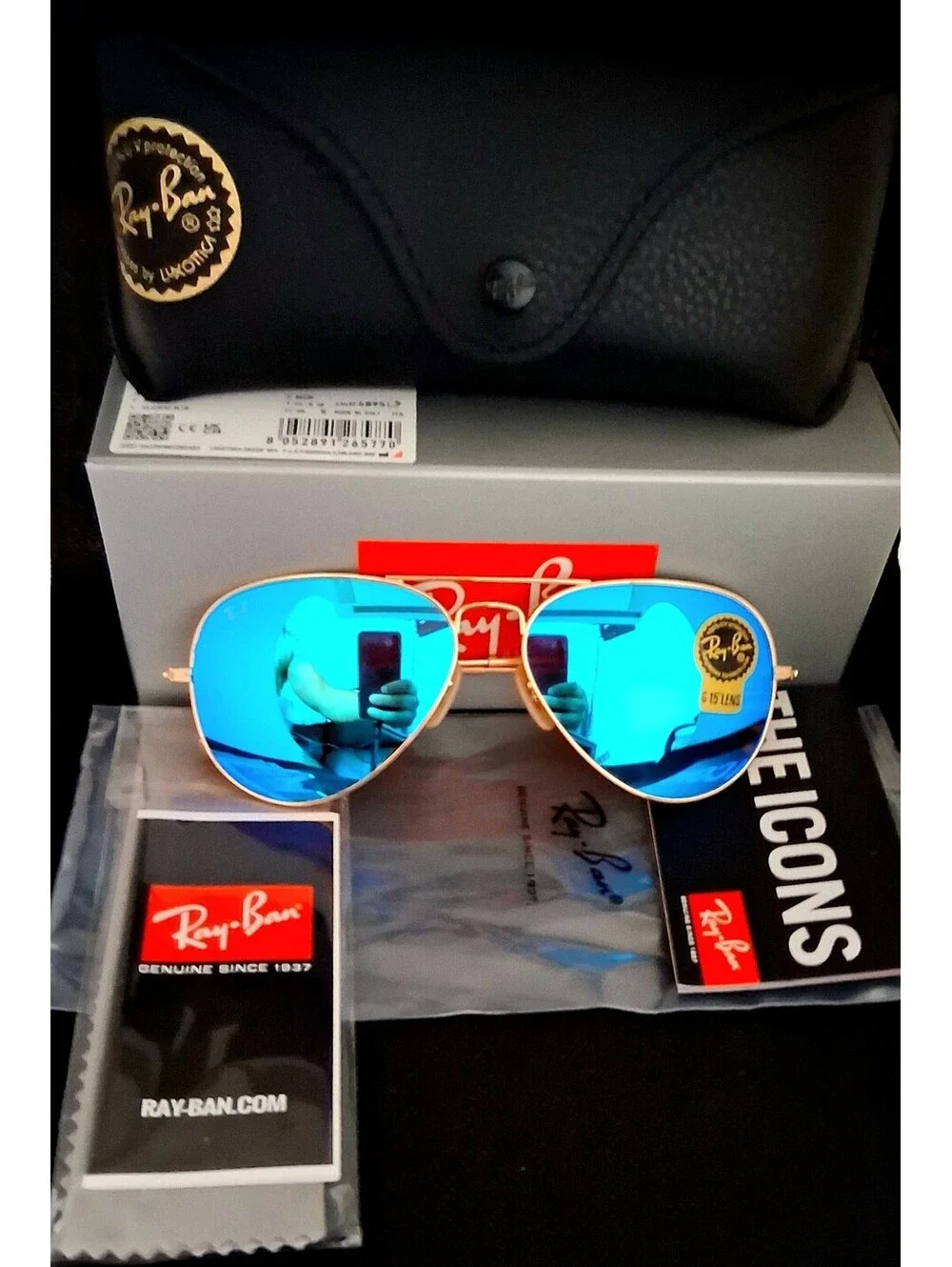 NEW Ray Ban RB3025 58mm Aviator Aqua Blue Lens Gold Frame Sunglasses